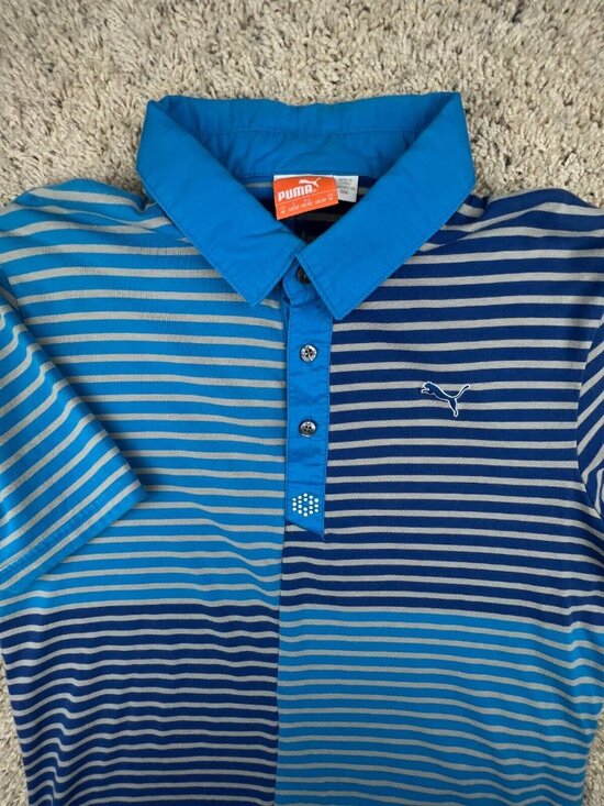 PUMA Other - Puma Men’s Golf Polo Shirt Short Sleeve Blue Gray Striped Medium Casual Cotton